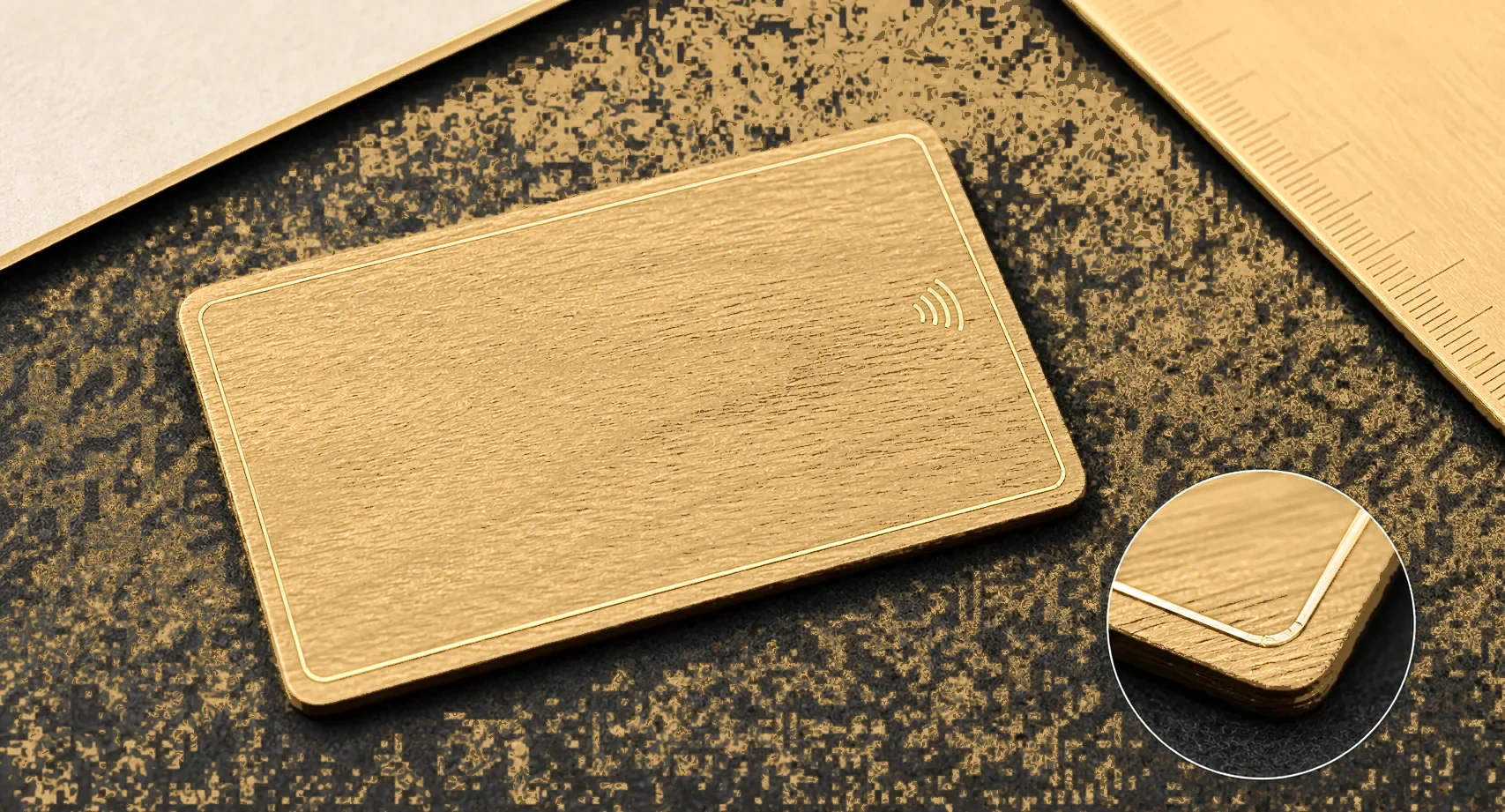 Gold colored edge line on bamboo wooden RFID card