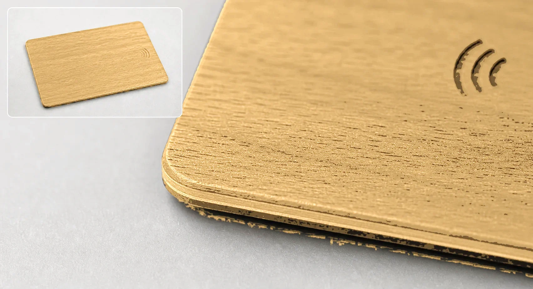 Bamboo wooden RFID card edge macro detail