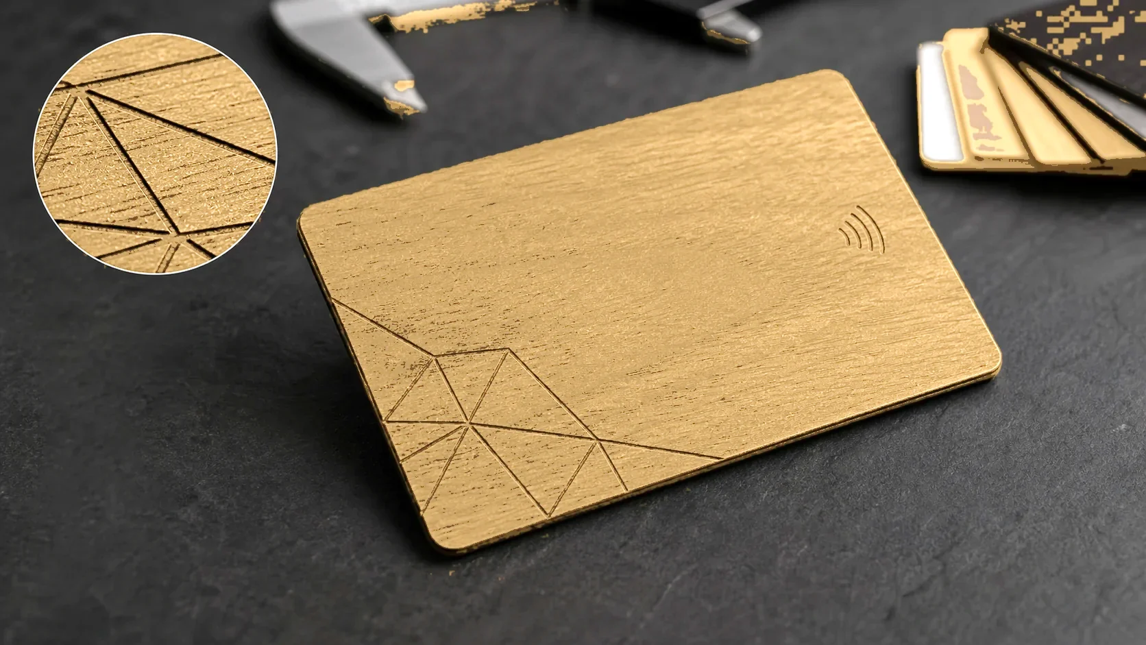 Bamboo wood RFID card with fine laser linework