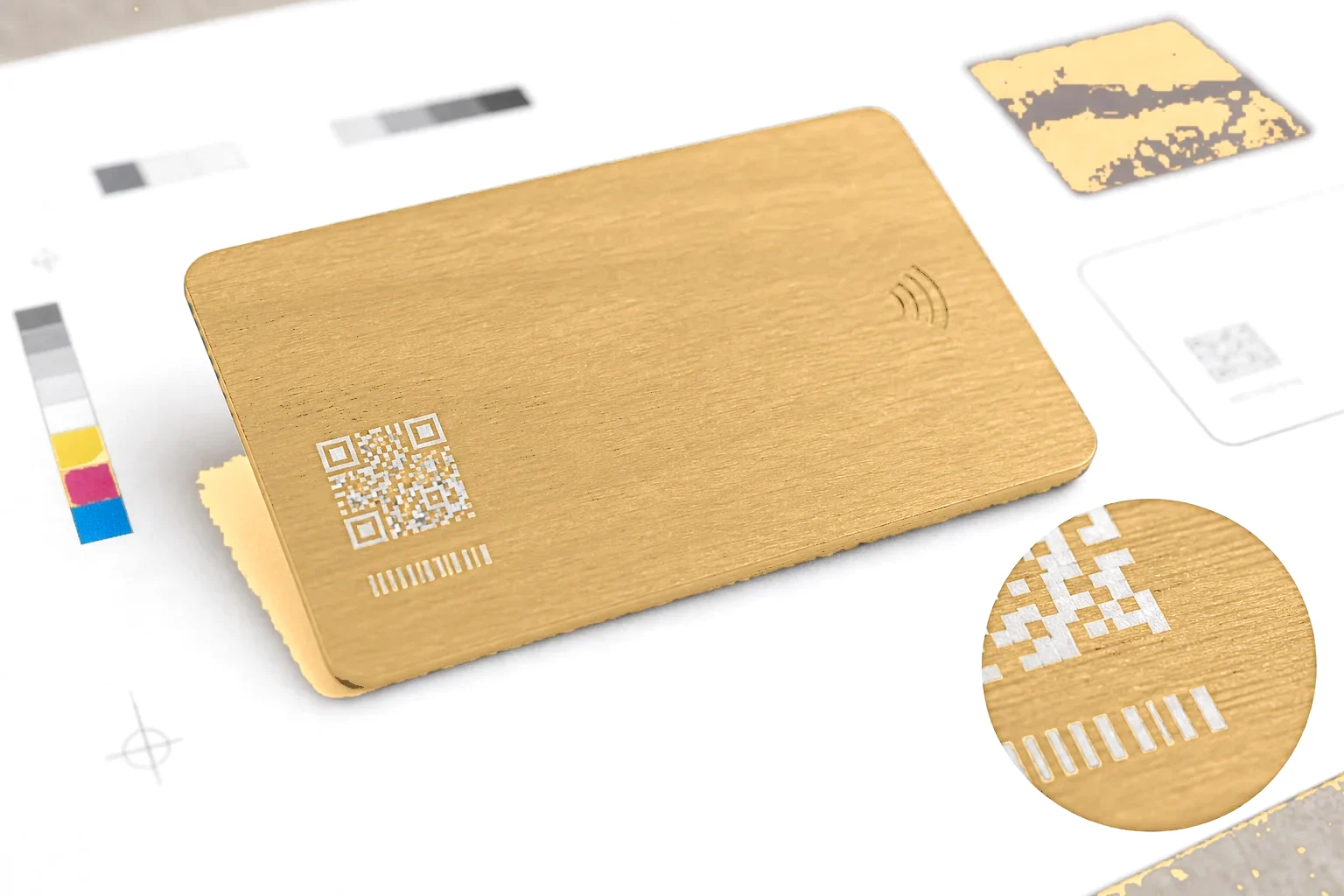 Bamboo wooden RFID card with QR and serial white print