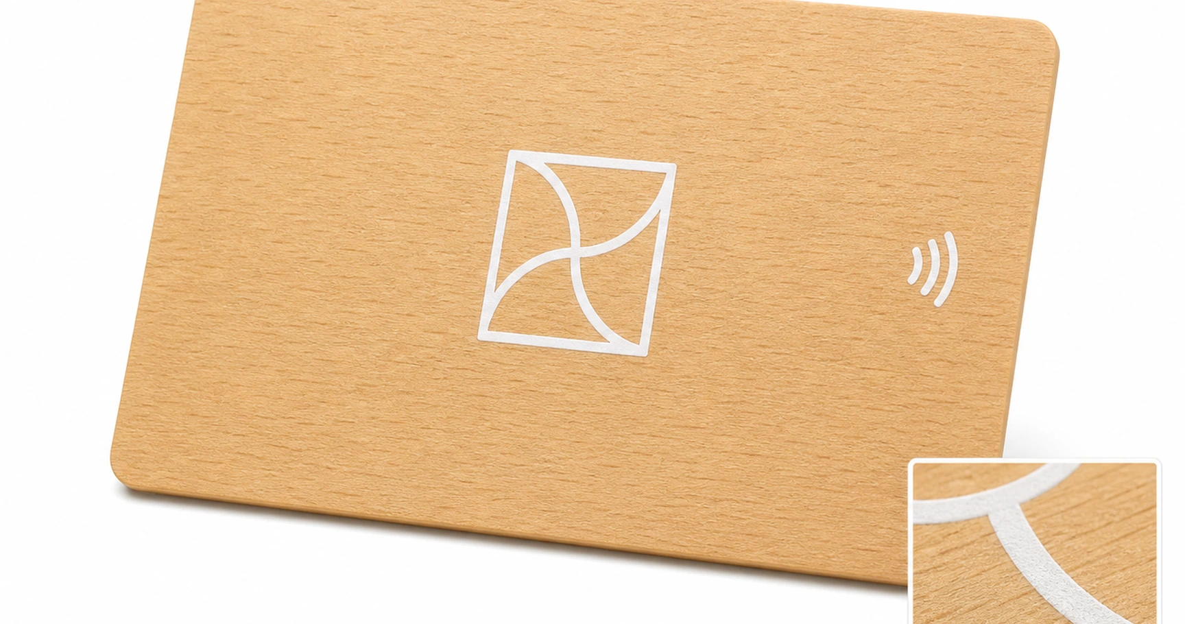 Beech card with opaque white ink mark
