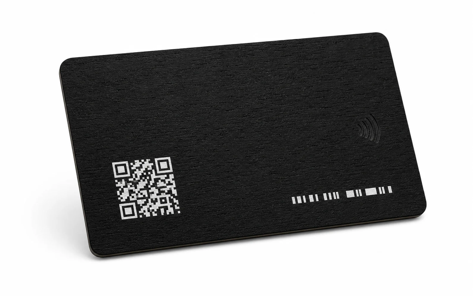 Black wood card back with QR and serial zone