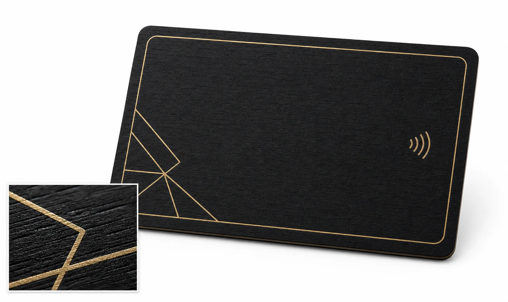 Gold colored edge line on black wood RFID card