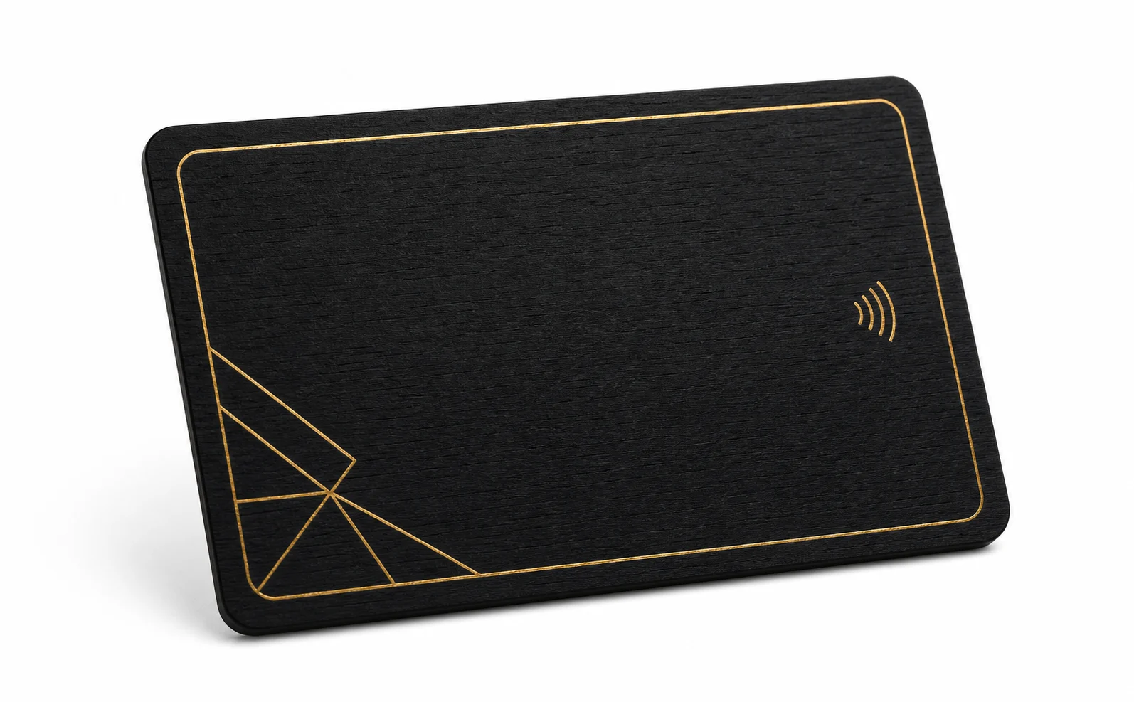 Black wood card with restrained brass line