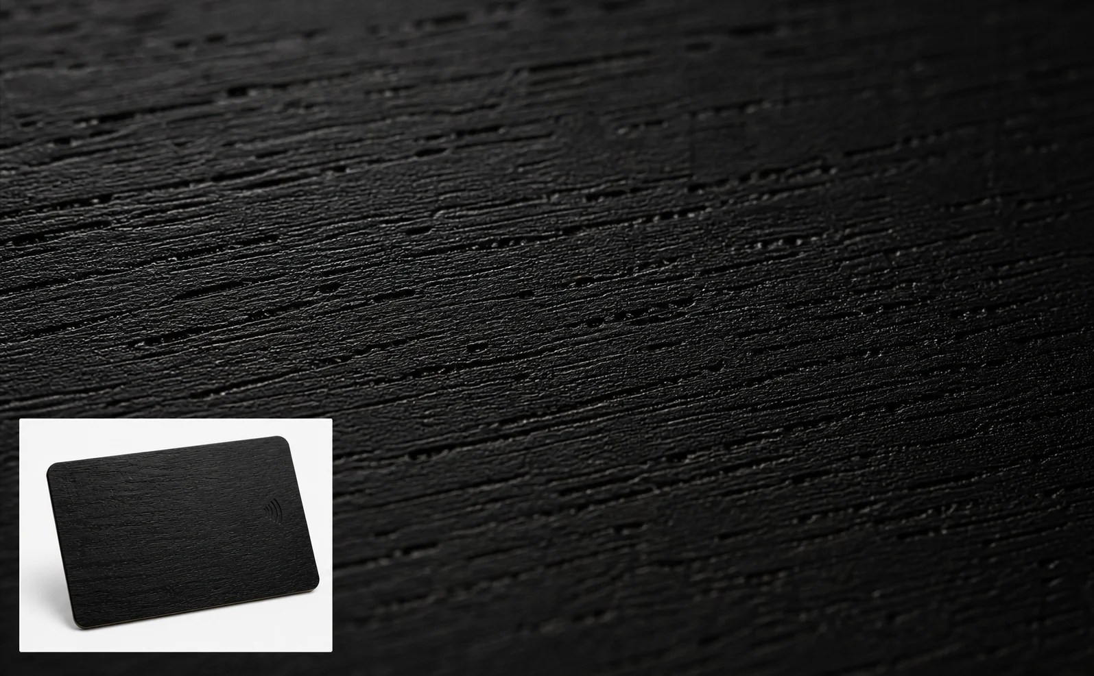 Black wood surface macro with full-card inset