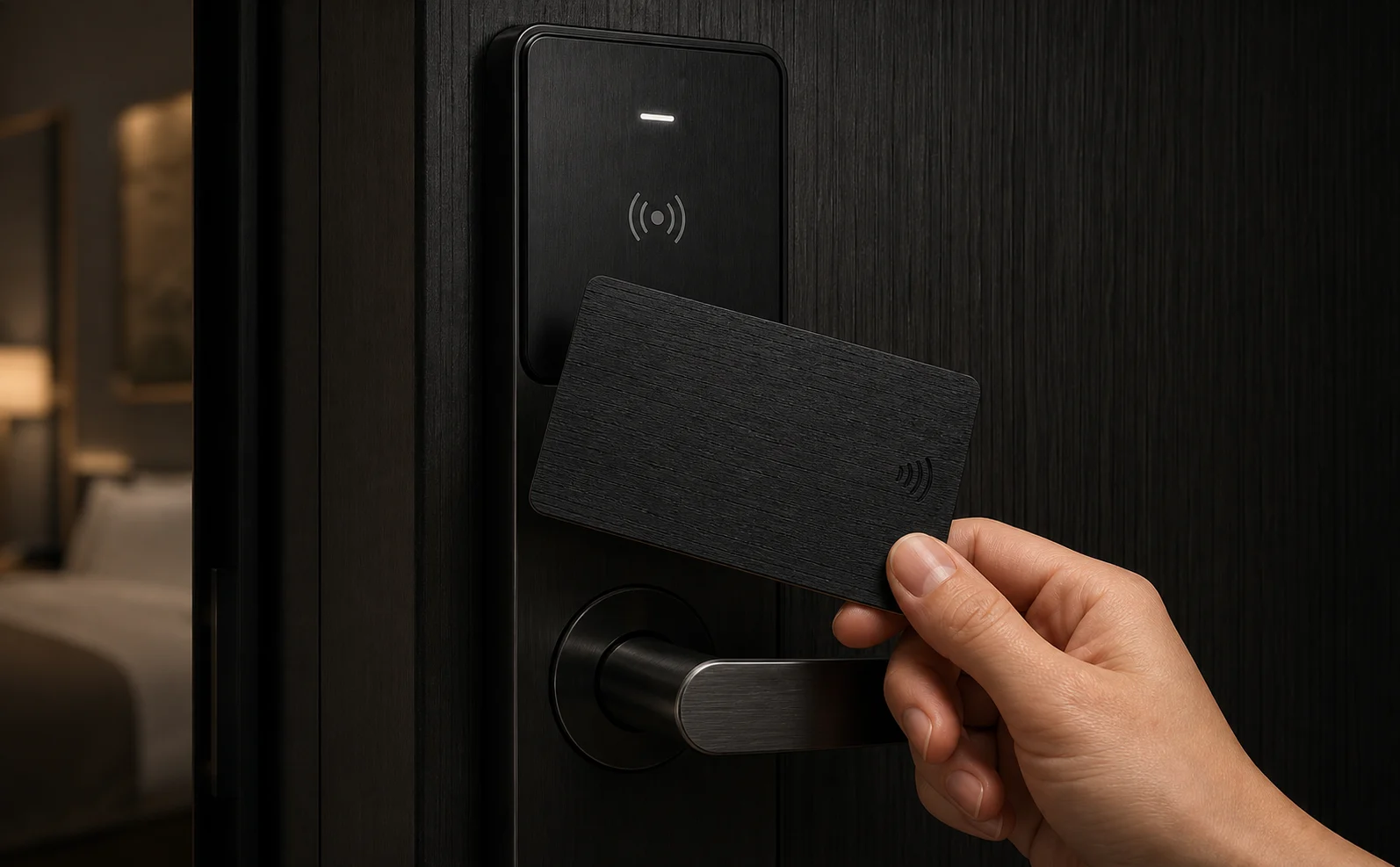 Black wood RFID card with hotel lock