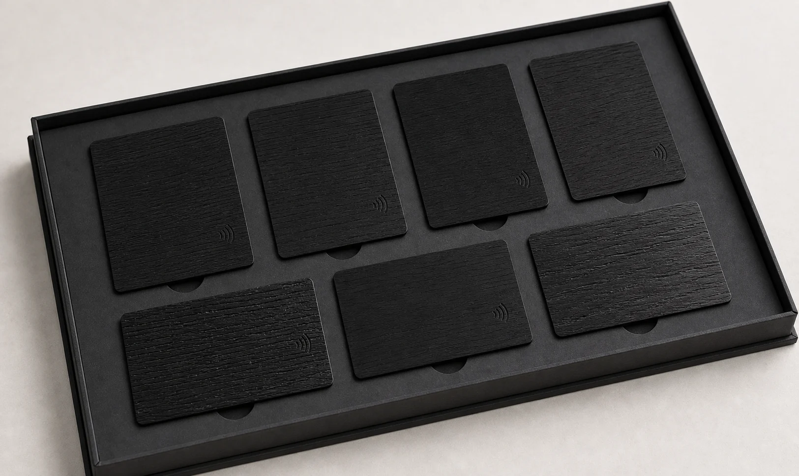 Black wood card material variation tray