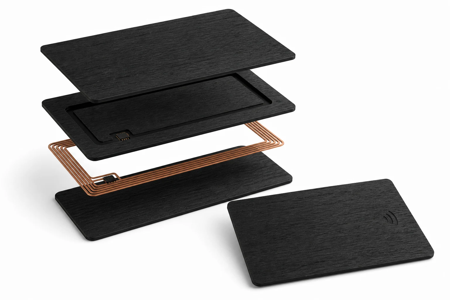 Black wood RFID layer construction