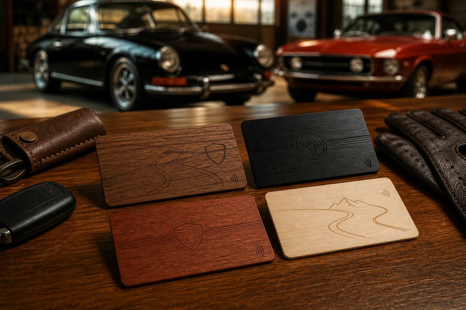 Op maat gemaakte houten lidmaatschapskaarten voor autoclubs