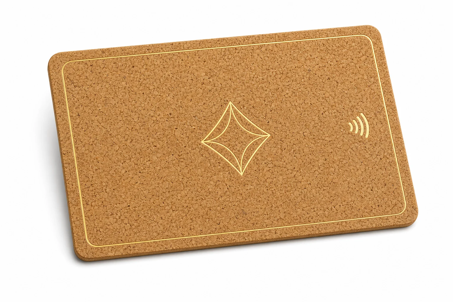Cork card with restrained brass line