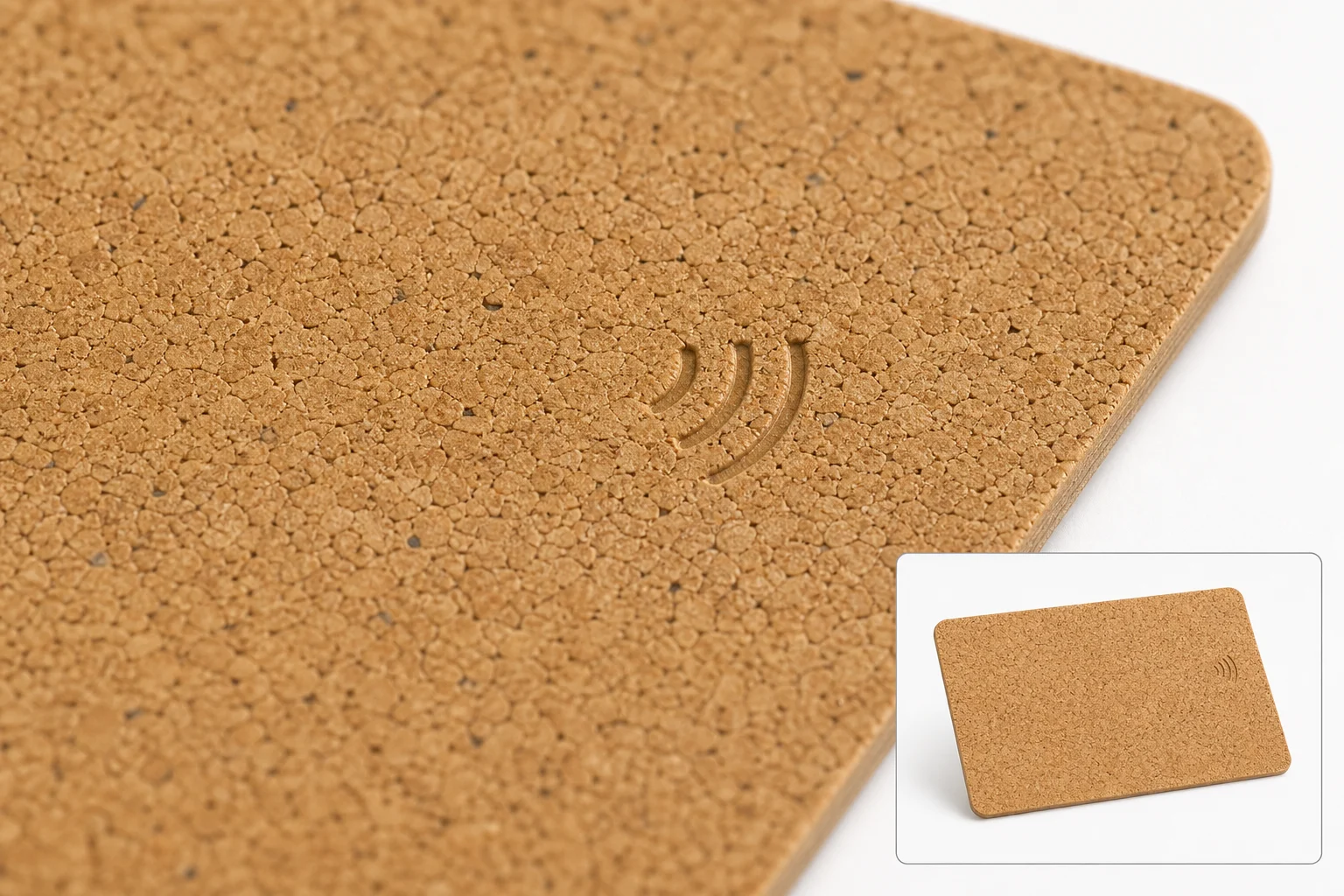 Cork surface macro with full-card inset