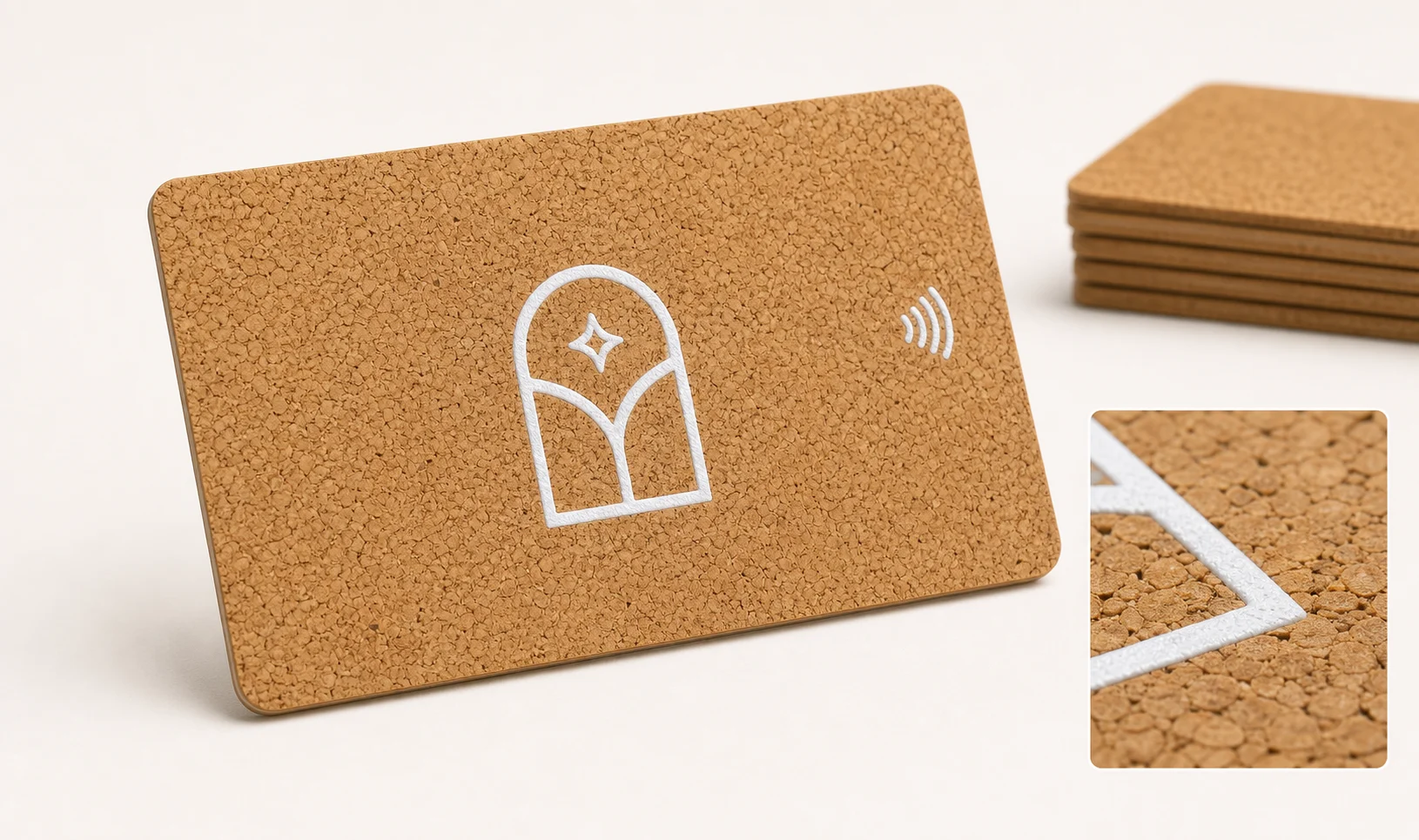 Cork card with opaque white ink mark
