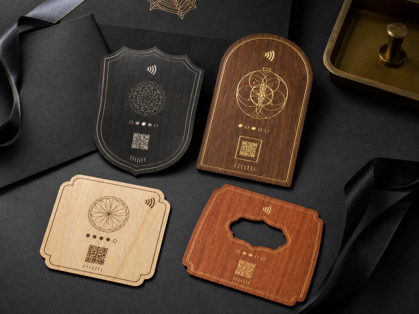 Luxury custom shaped wooden RFID invitation cards with premium print accents