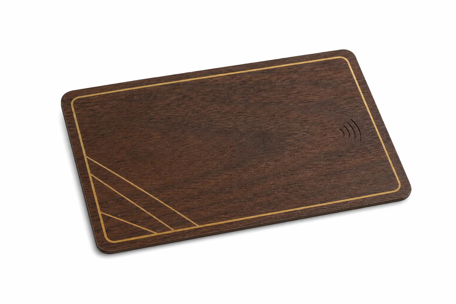 Premium walnut card with brass metallic presentation