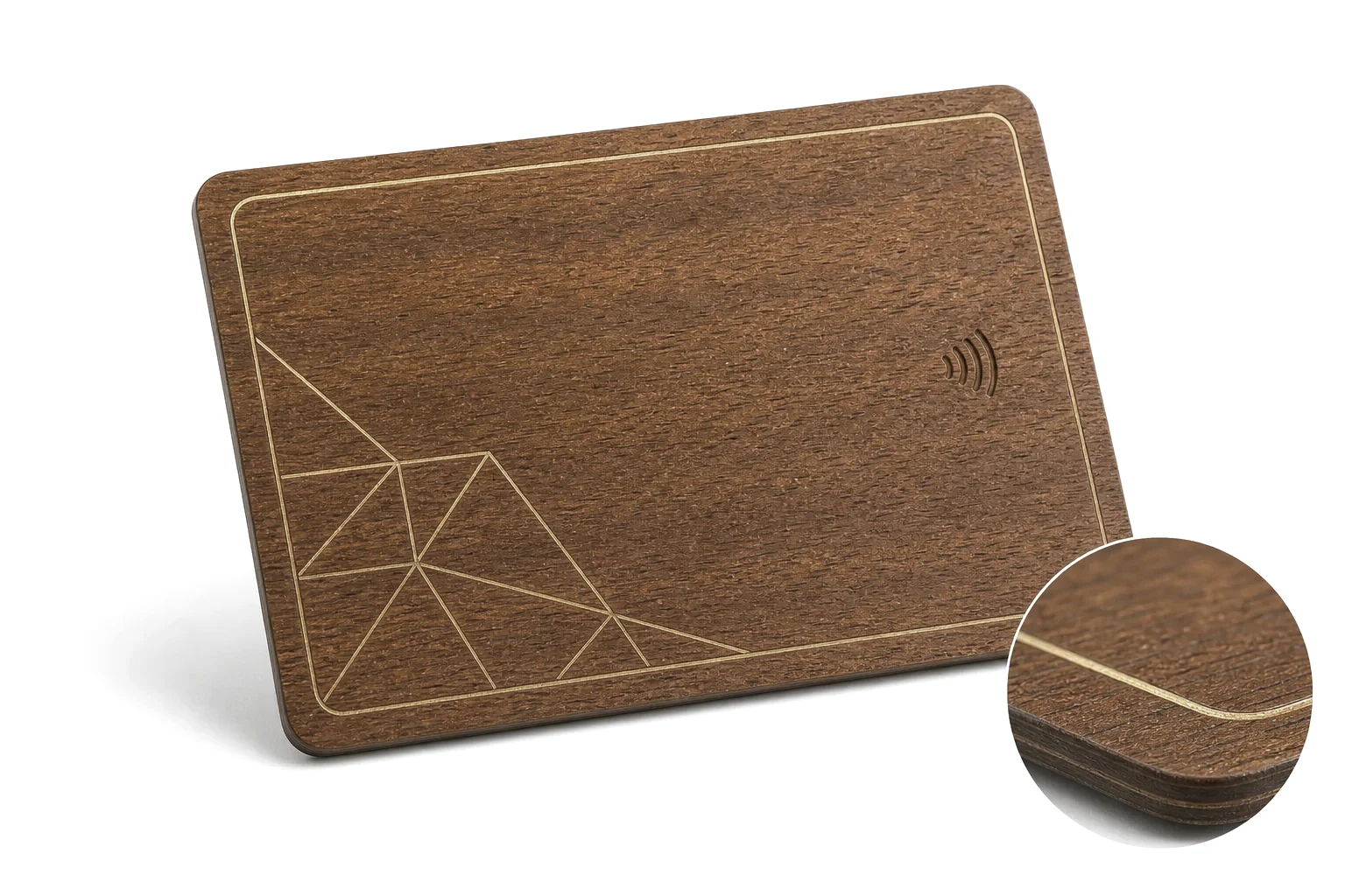 Sapele card with restrained brass line