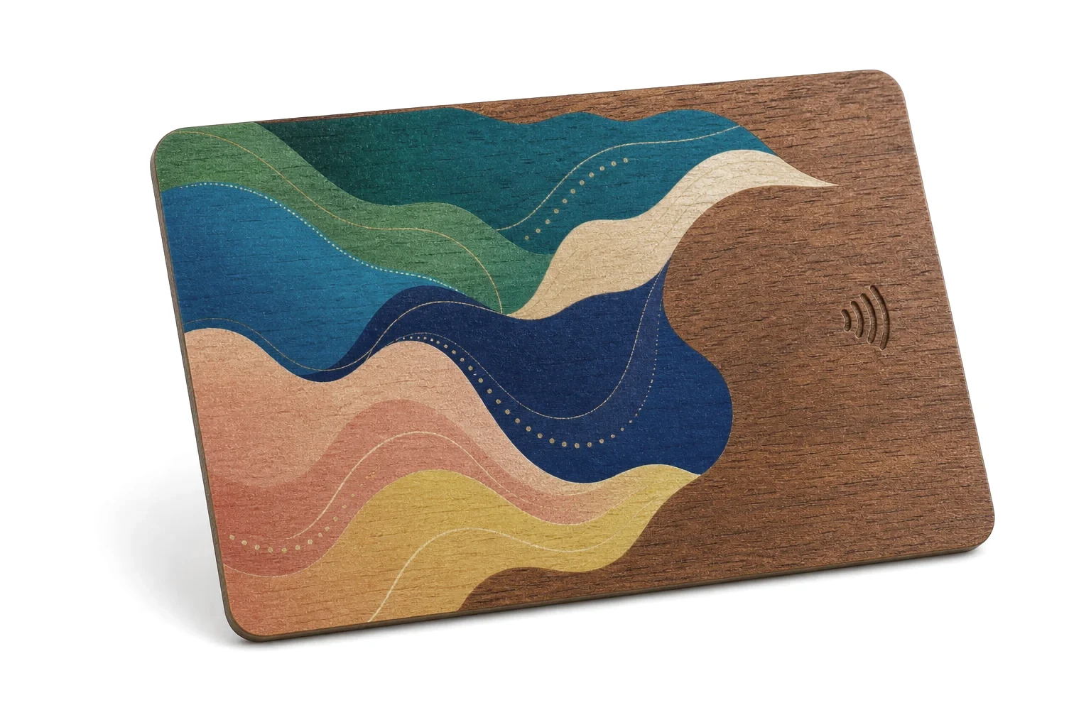 Sapele card with vivid full-color UV print