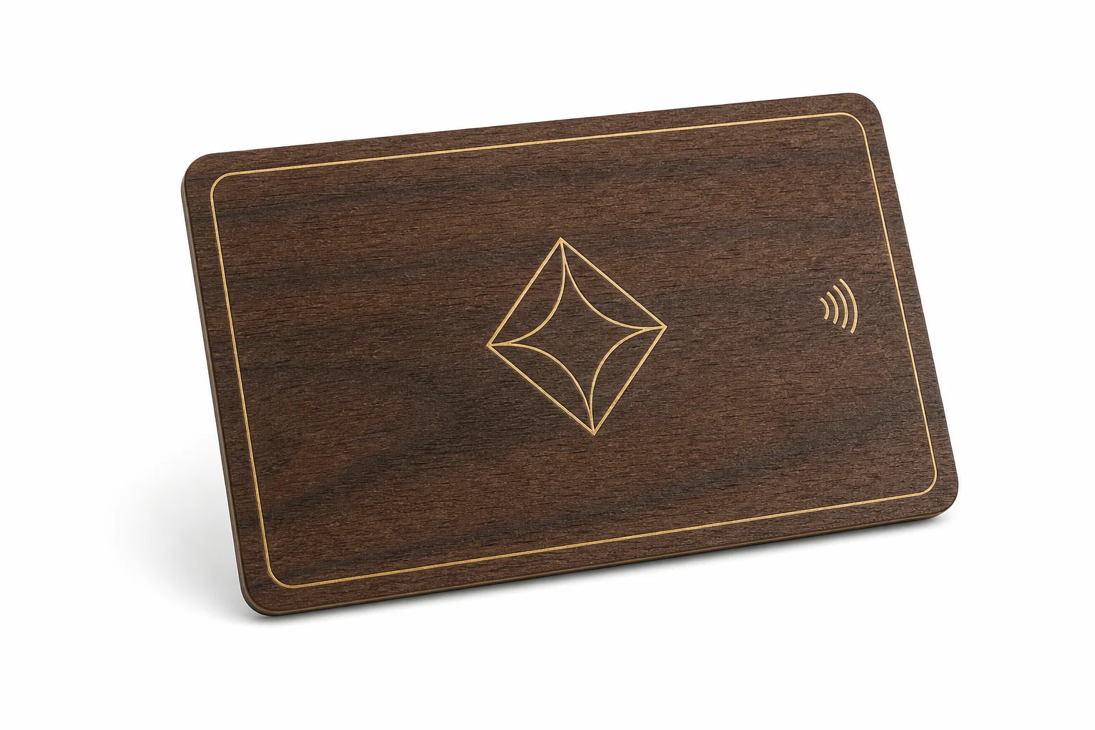 Walnut card with restrained brass line