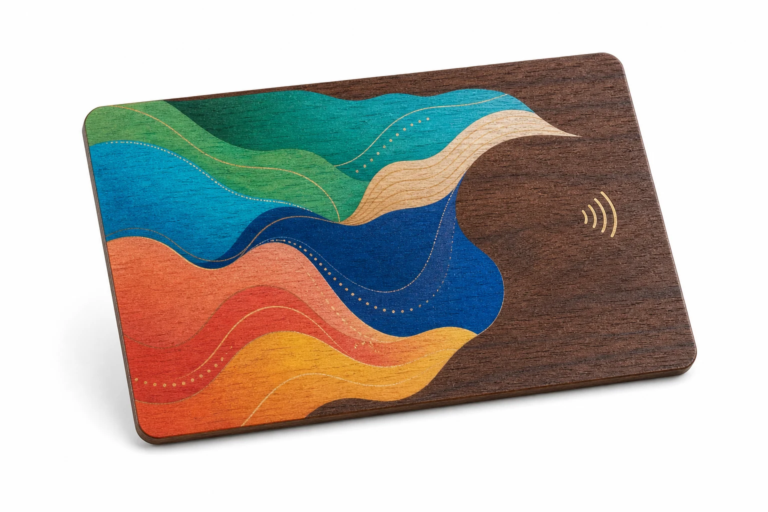 Walnut card with vivid full-color UV print